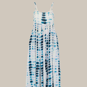 Vestido largo bohemio informal de verano para mujer, tamaño libre, estampado Floral, tinte de corbata, Vestido largo de playa tejido hasta el suelo Natural - Product Image 1