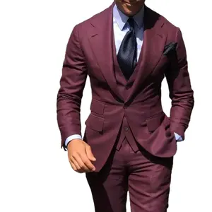 新款设计特殊栗色时尚婚礼商务燕尾服批发OEM三件套套装