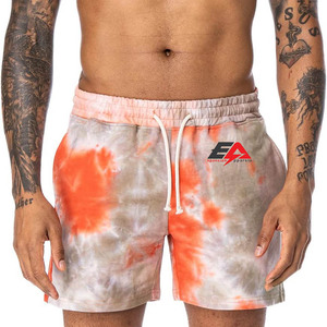 Pantalones cortos en blanco para hombre a la moda al por mayor, pantalones cortos de gimnasio personalizados, pantalones cortos transpirables para correr de verano informales con tinte anudado - Product Image 1