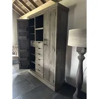 Meuble de rangement rustique en bois de style antique, 2 étagères, buffet à trois portes, bar de ferme, pour salon, entrée d'hôpital