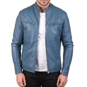Recién llegado, chaqueta de cuero de invierno de talla grande con cuello levantado, logotipo personalizado, bolsillo con cremallera, abrigo de motocicleta teñido liso - Product Image 3