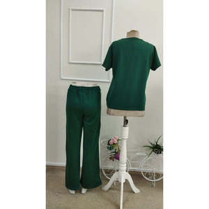 Ensemble deux pièces pour femme, chemisier à manches courtes et col en V en viscose à deux fils et pantalon, 36668 - Vert - Product Image 5