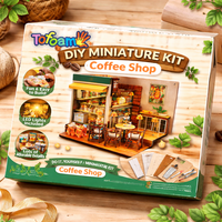 TOFOAM Kit de Bricolage Maison Miniature en Béton et Bois, 5 Styles, pour Cadeau Fantaisie, Faveur Enfants, Artisanat, Thème Petite Vie de Café