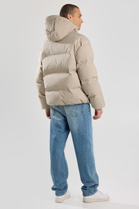 Wholesale Custom Men's Winter Breathable Coated <b>Zipper</b> Hooded Puffer <b>Jacket</b> <b>with</b> Canvas High Street Style Front Logo <b>Pocket</b> - Product Image 4