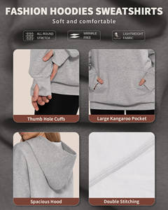 New Winter Fashion Heather Grey Oversized Hoodies Hooded Collar Hip Hop Style Vintage Women <b>Thumb</b> Hole <b>Cuff</b> Front 100% Cotton - Product Image 6