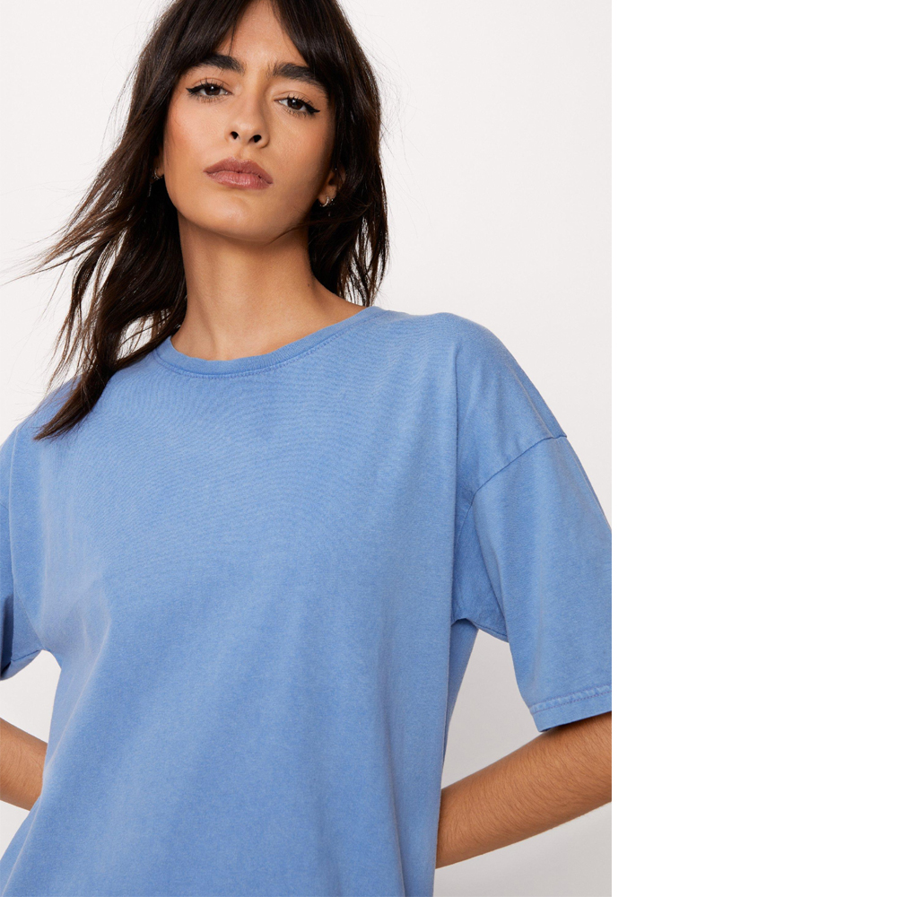 Shop Our Standard Fit Royal Blue Acid Wash T-Shirt Dress
