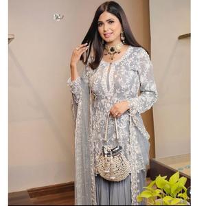 Mode féminine de qualité supérieure vêtements de mariage pakistanais modernes haut brodé en fausse Georgette Plazzo Dupatta Salwar fêtes - Product Image 1