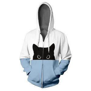 Gato patrón Zip Up Hoodie moda Casual manga larga hombres mujeres 3D impreso cremallera sudaderas tendencia Simple sudaderas - Product Image 4