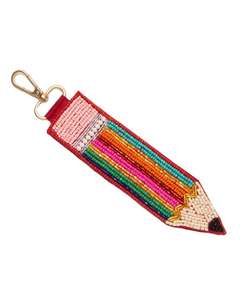Striped Pencell Design Seed Bead Embroidery Handmade Preppy Style Gold Metal Clasp <b>Bag</b> Charm <b>Personal</b> <b>Gift</b> Keychain - Product Image 1