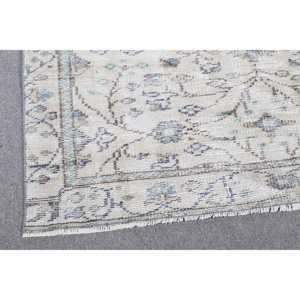 พรมตุรกี ขนาด 3.7x6.6 ฟุต สีเทา-น้ำเงิน ลายดอกไม้ ทำจากขนสัตว์ วินเทจ - Product Image 4