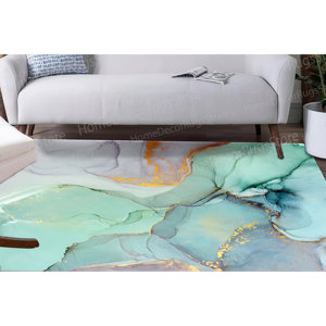 Tapis imprimé marbre abstrait : design moderne 3D doré de luxe, tapis en chenille - Product Image 1