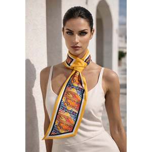 ผ้าพันคอพิมพ์ลายย้อนยุคสีเหลืองสดใส FLR1020 - flr1020-yellow - Product Image 4