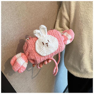 Sac bandoulière en coton au crochet, motif lapin blanc et bonbon, avec nœud moyen et fermeture à crochet, tendance, portable, pour femme, cadeau mignon - Product Image 6