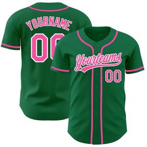 Ropa de equipo personalizada más vendida Camiseta de béisbol auténtica Kelly verde rosa-blanca personalizada - Product Image 1
