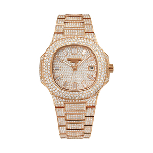 OEM dia Logo MOQ 1PCS Fashion Modern Men's Ice Crystal VVS Moissanite <b>Watch</b> Mechanical Square <b>Case</b> Luxury Wrapped 40mm Hip Hop - Product Image 4