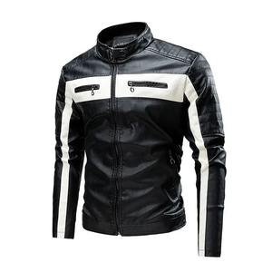 2025 nuevo Color bloqueado cuello alto PU cuero motocicleta bicicleta chaquetas para hombres multicolor primavera otoño fino Casual PU abrigo - Product Image 6
