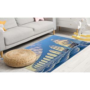 Tapis imprimé abstrait moderne avec motif de pont, ciel et mer, en tissu à poils doux - Product Image 3