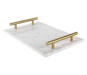 Plateau en marbre de forme rectangulaire Décoration de table à poignée la mieux conçue Plateau de nourriture unique de luxe fantaisie. - Product Image 6