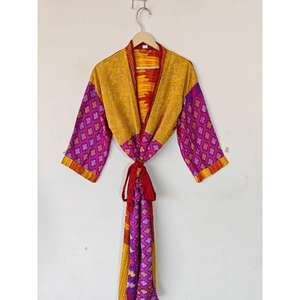 Bohemian Recycled Silk Maxi Night Gown Unisex Thermal Robe Women's Summer <b>Lounge</b> Wear Sleepwear Boho Style for Spring Season - Product Image 3