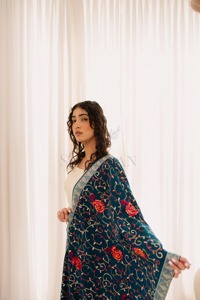 Blue Kashmiri <b>Shawl</b> Wool <b>Wrap</b> with Elegant Sozni Work Winter Accessory for Stylish <b>Women</b> Attire - Product Image 6