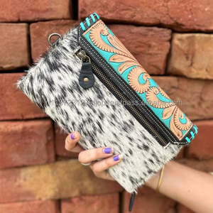 กระเป๋าสตางค์หนังแท้สไตล์ตะวันตกมาใหม่กระเป๋าคลัทช์ขนสัตว์แกะสลักมือมือใช้ได้หลากหลายสำหรับผู้หญิงทันสมัย - Product Image 4