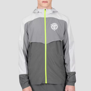 Veste coupe-vent à capuche légère pour homme Color Block Activewear avec néon Zip - Product Image 1