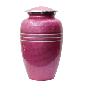 Urnes funéraires en aluminium pour adultes modernes avec design à trois lignes Urnes funéraires en métal fini émail rose pour cendres humaines - Product Image 1