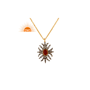 Último diseño hecho a mano 18K chapado en oro Zirconia cúbica y collar con colgante de ónix rojo Demi fabricante de joyería fina - Product Image 1