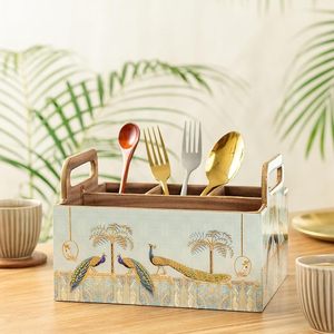 Porta Cucharas Clásico de Madera de Tres Niveles con Diseño Decorativo, Superficie Pulida Lisa para Exhibición en Mesa de Cocina, Económico - Product Image 3