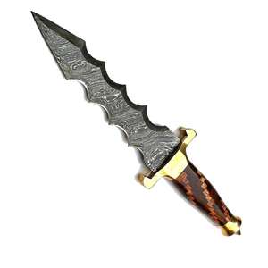 Couteau Bowie en acier Damas fait à la main personnalisé couteau de chasse à manche en bois avec étui en cuir - Product Image 2