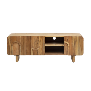 Soporte de TV de Madera de Mango Maciza de Primera Calidad, Diseño Tallado Único, Almacenamiento Práctico, Estilo Rústico para Dormitorio, Sala de Estar o Almacén - Product Image 1
