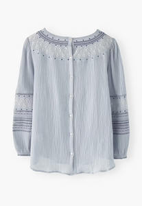 Blusa Bohemia de Lino/Algodón Orgánico con Borlas Bordadas, Diseño Sólido, Transpirable, Tejido No Tejido, Suministro ODM, Ropa de Oficina - Product Image 4