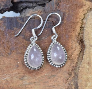 Pendientes de piedra, joyería hecha a mano de cuarzo rosa Natural, piedra natal de octubre, pendientes de piedras preciosas de Plata de Ley 925, regalo para ella - Product Image 3