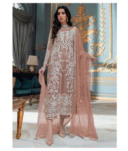 วัสดุผ้าโปร่งบางแบบหนาสำหรับผู้หญิงปากีสถานอินเดียพร้อมงานปักและลำดับ - Product Image 1