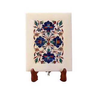 Plateau de service en marbre de luxe pour le thé ou le café, plateau de service décoratif à motifs floraux pour restaurant et hôtel - Product Image 1