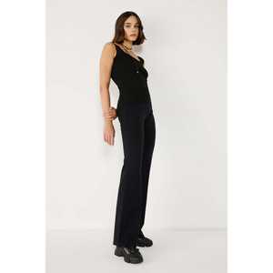 Pantalon évasé décontracté en coton avec taille élastique sécurisée, taille haute, jambe large, respirant et léger, design froissé coloré - Product Image 3