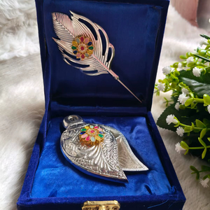 German Silver Plated Tilak Dibbi With Stick Gift Box Durable Metal Roli Tikka Holder For Puja Essentials Wedding Diwali Favors - Product Image 1