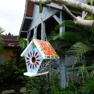 Flower Mixed Blossoms Various Style Hanging Wood Combination Bird House Decorative Mosaic for Bird Lover Gifts