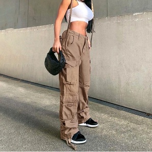 Pantalon cargo léger à logo personnalisé pour hommes, vêtements de rue, avec ceinture élastique et cordon de serrage, de couleurs unies, pour une utilisation utilitaire en extérieur - Product Image 1