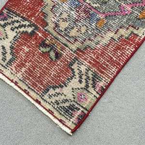 1.3x2.6 ft Rug, Turkish Vintage Rug, <b>Red</b> <b>Wool</b> Rug - Product Image 4