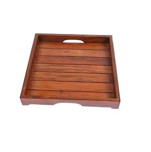 Plateau de service de nourriture de conception de sculpture populaire couleur noyer avec poignée de coupe Plateau de service en bois d'acacia de qualité supérieure. - Product Image 5