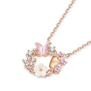 Collier Jeulia en argent sterling avec couronne de princesse, fleur de coquillage et papillon, serti de zircon - Product Image 3