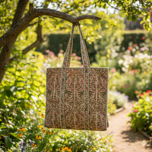 Handmade Quilted Eco-friendly Boho <b>Tote</b> Large Cotton Floral Printed Reusable Washable Stylish Women's <b>Canvas</b> <b>Bag</b> Zipper Closure - Product Image 2