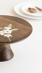Base para Pastel de Madera de Acacia Hecha a Mano con Incrustaciones Florales, Base para Exhibición de Postres, Plato Redondo de Lujo para Cupcakes, Decoración para el Hogar y Bodas - Product Image 5