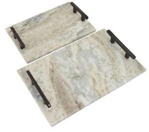 Plateau de service en marbre en métal de conception moderne de luxe de vente chaude pour la maison et le restaurant logo personnalisé - Product Image 2