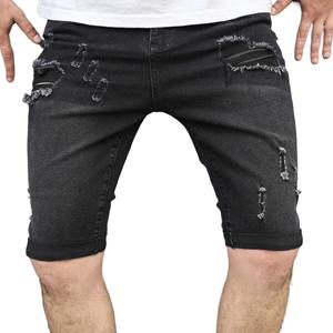 กางเกงยีนส์ขาสั้นดีไซน์ใหม่สำหรับฤดูร้อน มีกระเป๋าข้าง แฟชั่นไฮสตรีท เอวยางยืด ระบายอากาศได้ดี สไตล์ลำลองสำหรับผู้ชาย - Product Image 3