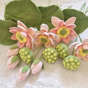 Fleurs artificielles au crochet faites à la main, motifs lotus et coquilles de graines, accessoires de photographie, décoration intérieure et bouquets de mariage - Product Image 2