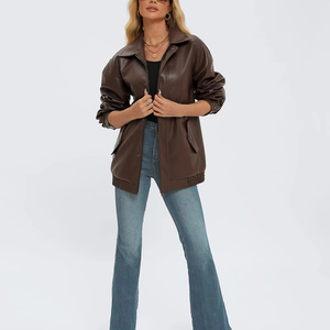 Chaqueta de Mujer al por Mayor, Elegante, Casual, de Diseño Nuevo, Talla Grande, Suave al Tacto, con Dos Cremalleras, Bordado de Cuero y Rayas - Product Image 1