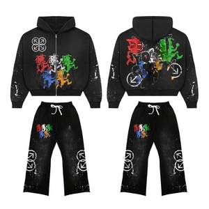 Chándales de lavado ácido con diseño de logotipo personalizado para hombre, sudadera con capucha y cremallera Sun Fade Street Wear, chándal de diseño completo de algodón - Product Image 6