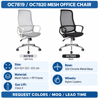 Chaise de bureau légère à dossier haut en maille avec base chromée